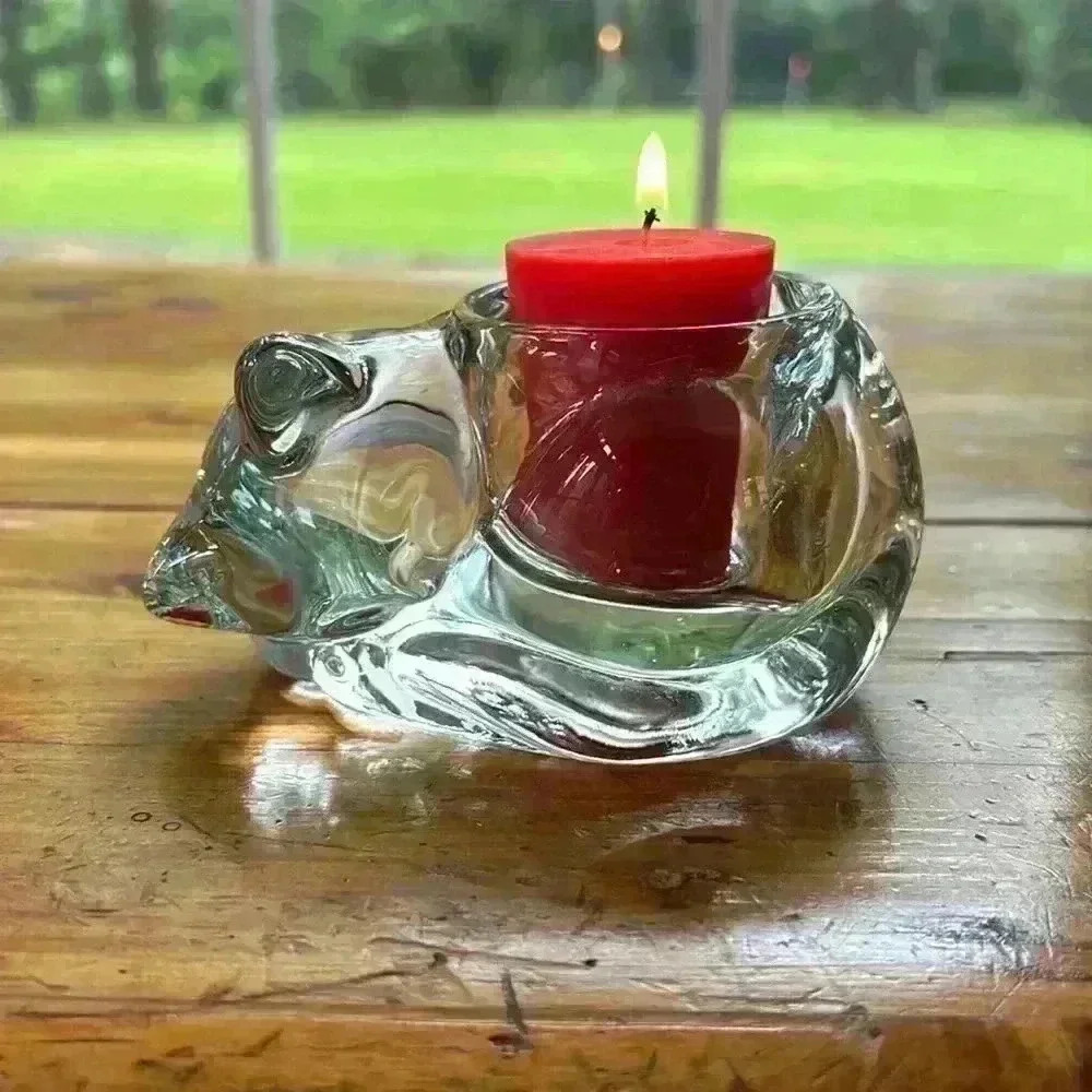 Vintage Indiana Glass Paper Weight Sleeping Kitty Has Place For Votive Candle